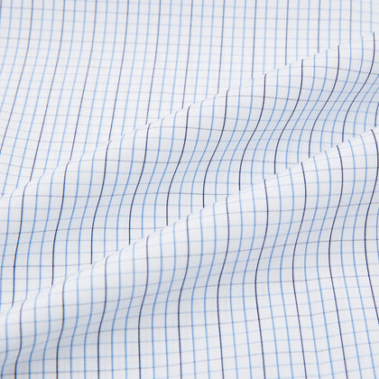 Pale Blue and Navy Grid Check Shirt with Contrast T&A Collar and Cuffs Image 5