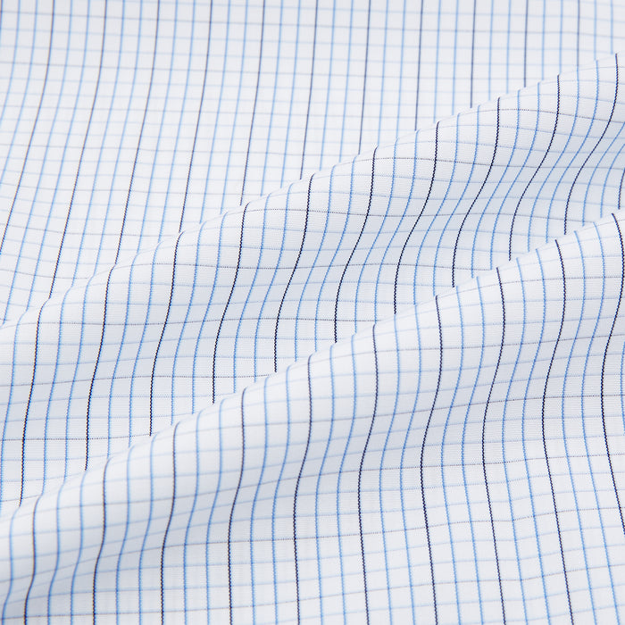 Pale Blue and Navy Grid Check Shirt with Contrast T&A Collar and Cuffs Image 5