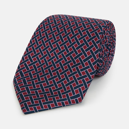 Navy and Pink Woven Printed Silk Tie