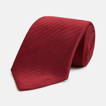 PLAIN HERRINGBONE BURGUNDY TIE