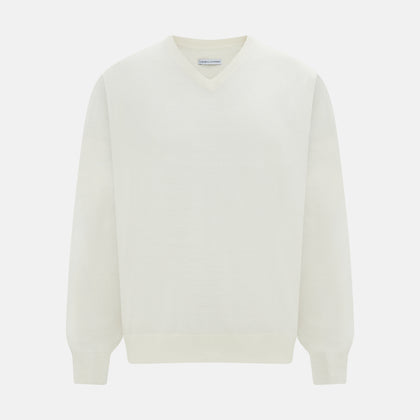 White Fine Merino V-Neck Jumper Image 5