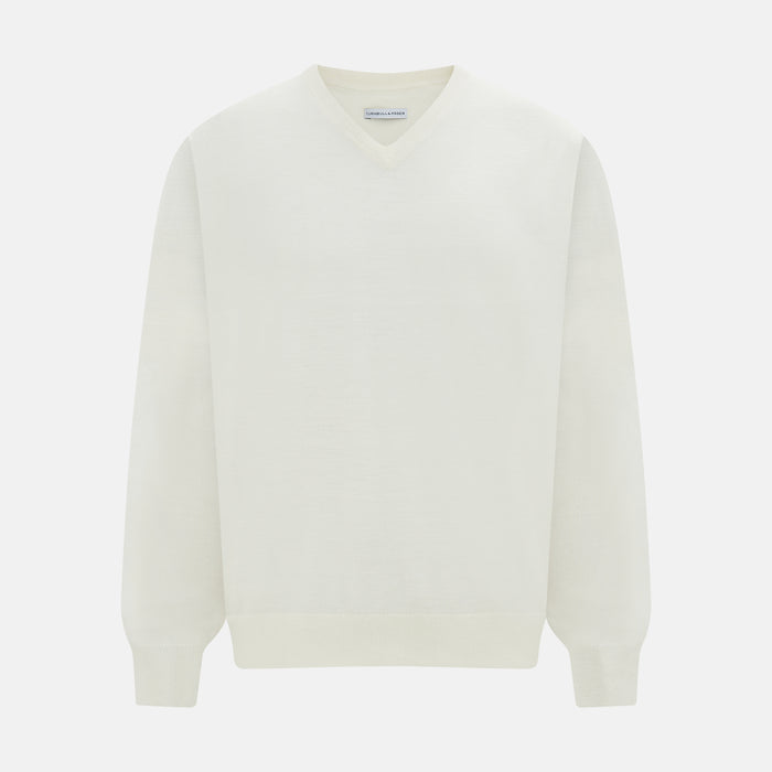 White Fine Merino V-Neck Jumper Image 5