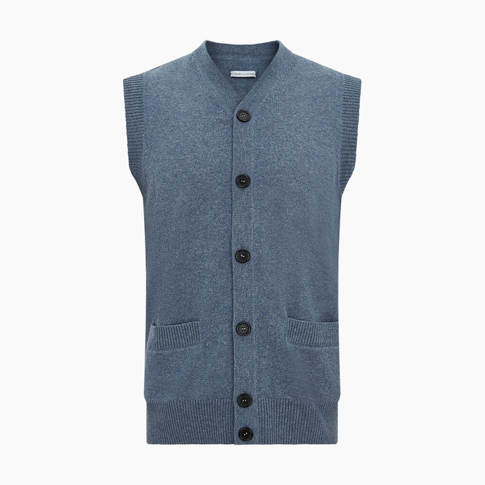 Blue Melange Cashmere Sleeveless Cardigan Image 3