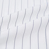 View 6 of product The Turnbull & Asser Navy Hairline Multi Stripe Mayfair Shirt, made from fine Italian cotton with navy stripes, a pointed collar, and buttoned cuffs, is shown laid flat on a plain white background.