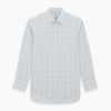 View 7 of product The Turnbull & Asser Multicoloured Double Grid Check Mayfair Shirt, made from organic cotton, features long sleeves, a collar, and a blue, green, and red grid check on white. The shirt is shown neatly laid flat against a white background.