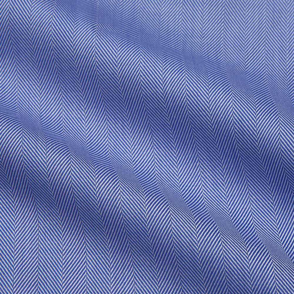 Blue Herringbone Tailored Fit Shirt With Kent Collar