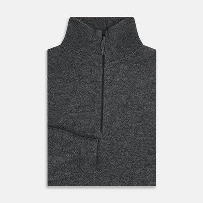 Charcoal Grey Melange Half-Zip Cashmere Jumper Image 3