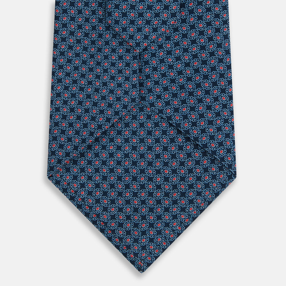 Navy and Red Rosette Silk Tie