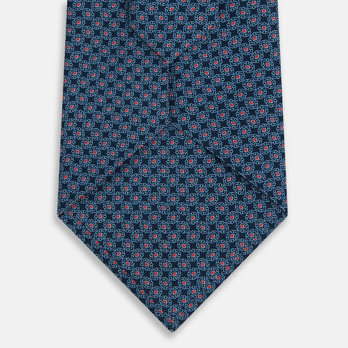 Navy and Red Rosette Silk Tie Image 2
