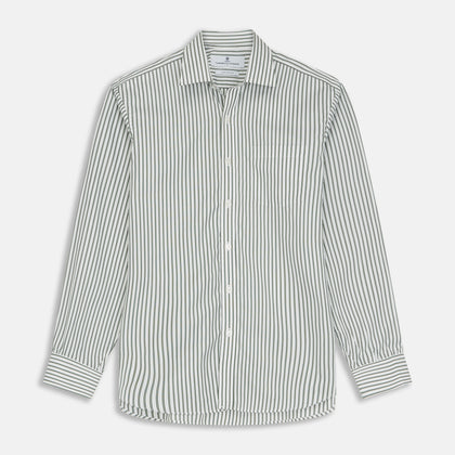 Green Stripe Weekend Fit Shirt with Derby Collar and 1-Button Cuffs
