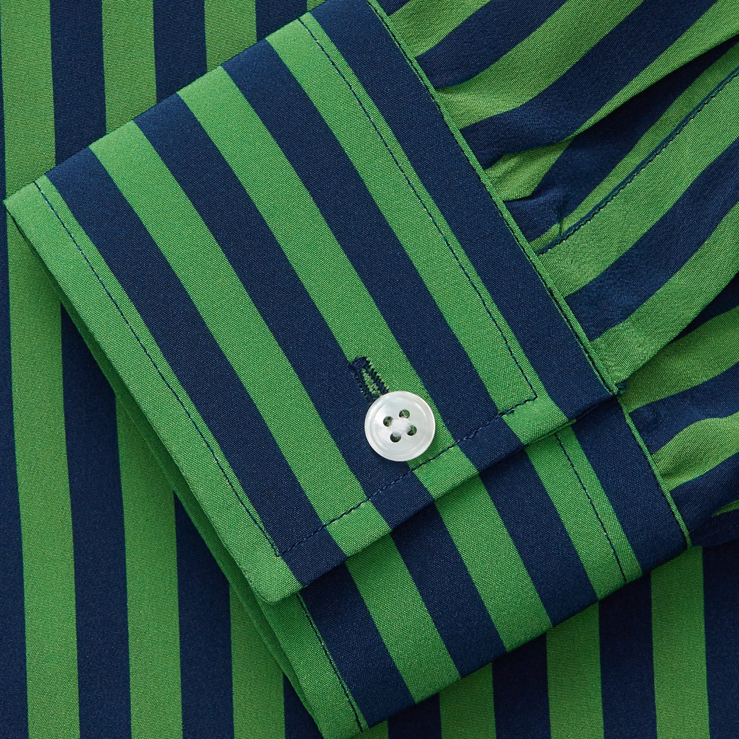 Green and Navy Candy Stripe Silk Weekend Fit Harold Shirt