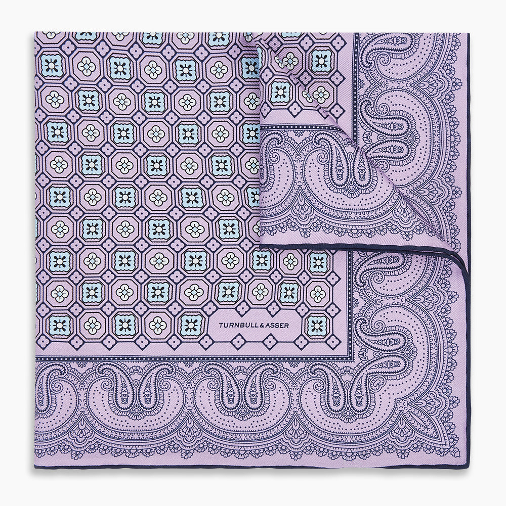 Image 1 of product Lilac Floral Tile and Paisley Silk Pocket Square