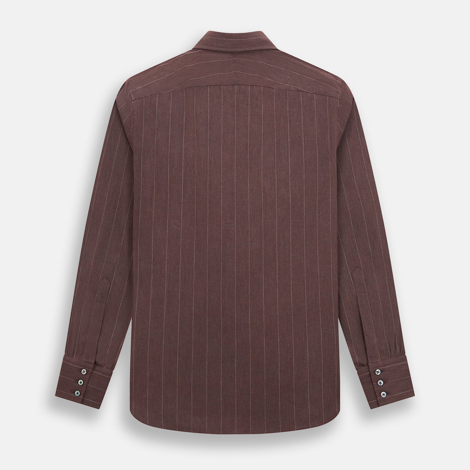 View 3 of product The Indies Red Wide Stripe Westminster Shirt by Turnbull & Asser features wide red stripes, a classic collar, and a tailored fit, reflecting British craftsmanship. Displayed against a white background.