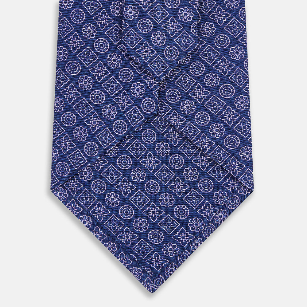 Azzurro Floral Tile Pattern Printed Silk Tie