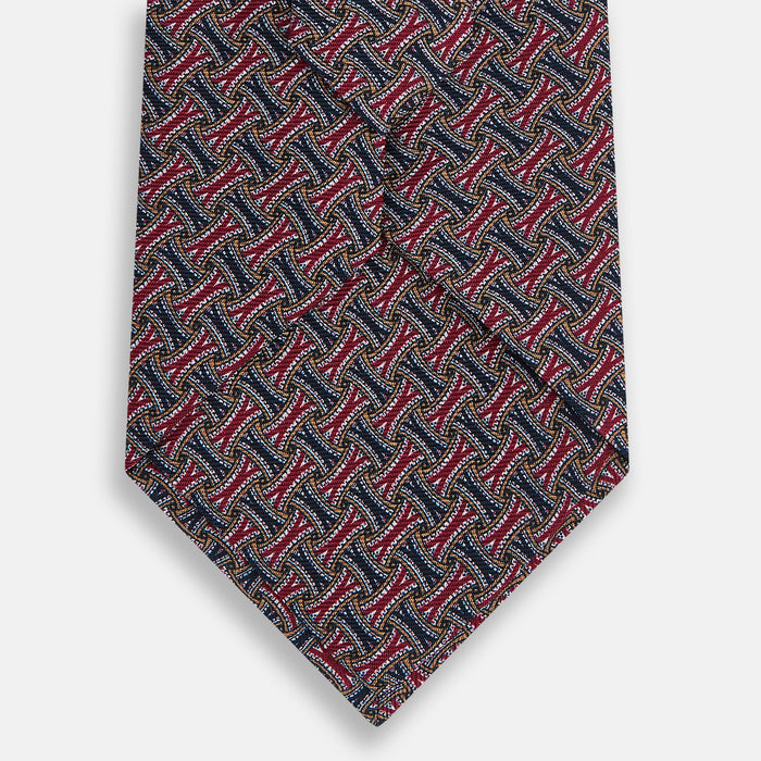 Burgundy and Navy Weave Patterned Silk Tie Image 2