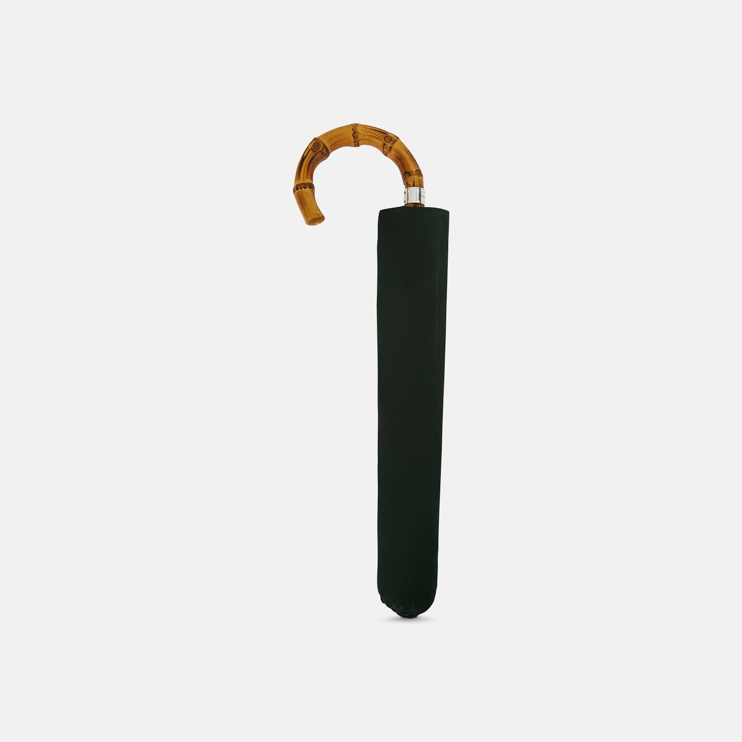 View 2 of product The Turnbull & Asser Forest Green Telescopic Umbrella with a whangee crook handle is opened and displayed on a plain white background, highlighting its expert craftsmanship and timeless style.
