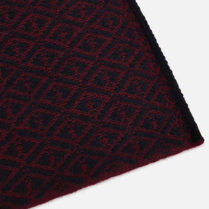 Navy and Burgundy Diamond-Patterned Cashmere Knitted Scarf Image 1