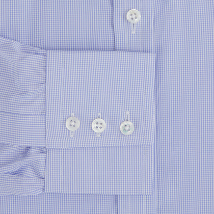Blue Fine Check Sea Island Quality Cotton Shirt with T&A Collar and 3-Button Cuffs Image 3