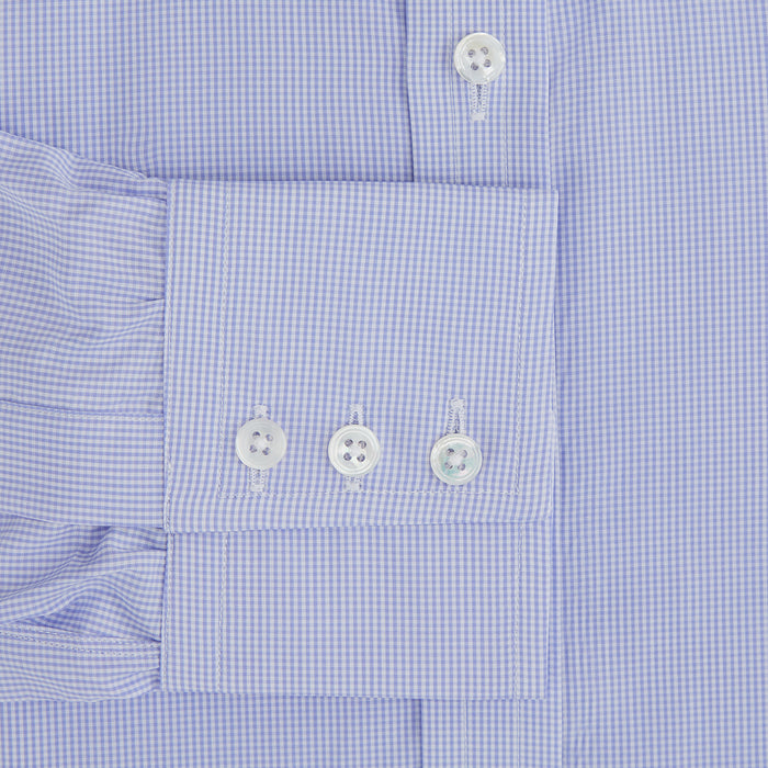 Blue Fine Check Sea Island Quality Cotton Shirt with T&A Collar and 3-Button Cuffs Image 3
