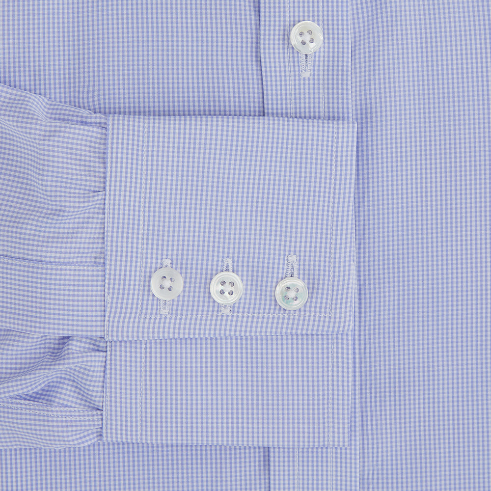 Blue Fine Check Sea Island Quality Cotton Shirt with T&A Collar and 3-Button Cuffs