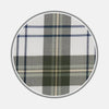 View 1 of product Circular swatch of Turnbull & Asser's Green Check Cotton Fabric, featuring dark green, navy blue, and beige intersecting lines on white, bordered by a gray ring.