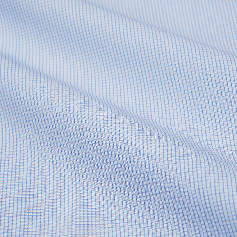 Micro Blue Check with White Collar and Cuff Shirt