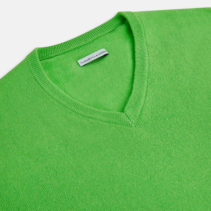 Lime Green Cashmere V-Neck Jumper Image 3
