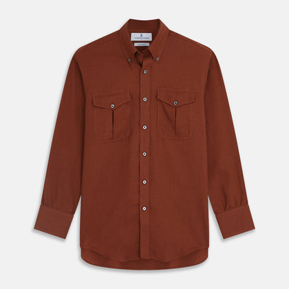 Burgundy Cotton and Cashmere Weekend Fit Shirt with Dorset Collar and 1-Button Cuffs