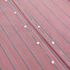 View 7 of product The Turnbull & Asser Red Track Stripe Westminster Shirt features British craftsmanship, a collar, pink base with vertical blue and white stripes, white buttons, and a pocket-free front for refined appeal.