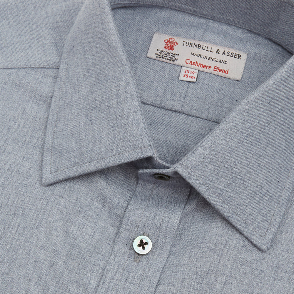 Grey Cashmere Blend Classic Shirt with T & A Collar