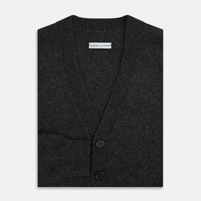 Dark Grey Melange Cashmere Cardigan Image 3