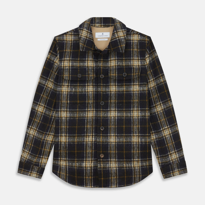 Navy and Beige Check Wool and Mohair Blend Somerset Overshirt
