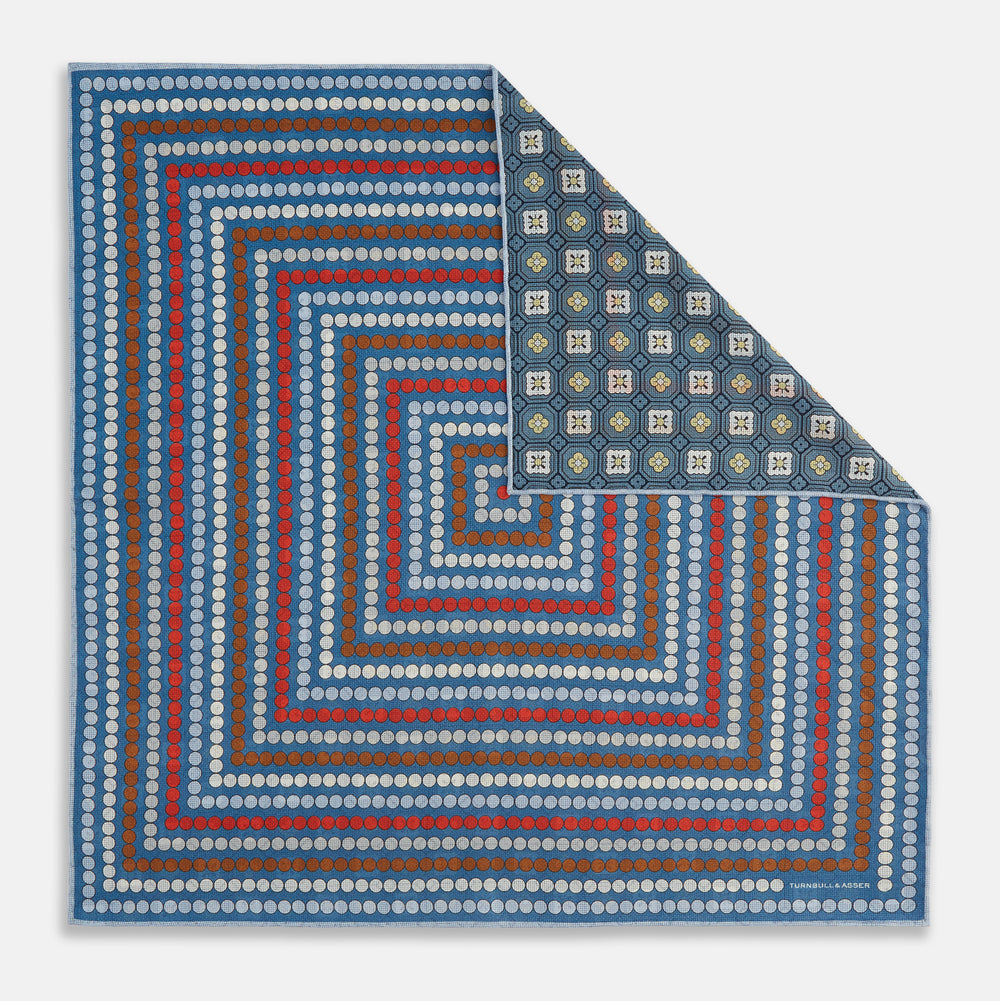 Blue Bonnet Dots and Floral Tile Double-Sided Silk Pocket Square