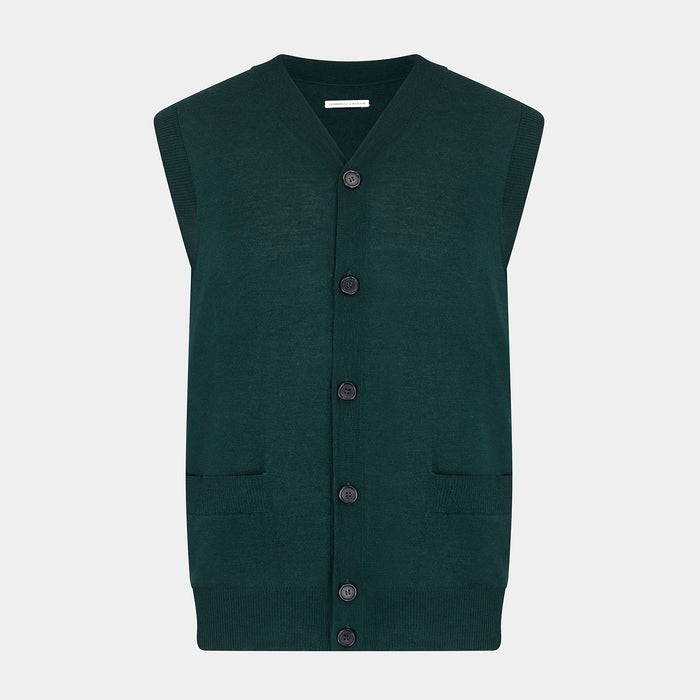 Petrol Green Fine Merino V-Neck Sleeveless Cardigan