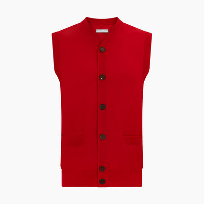Red Fine Merino V-Neck Sleeveless Cardigan Image 3