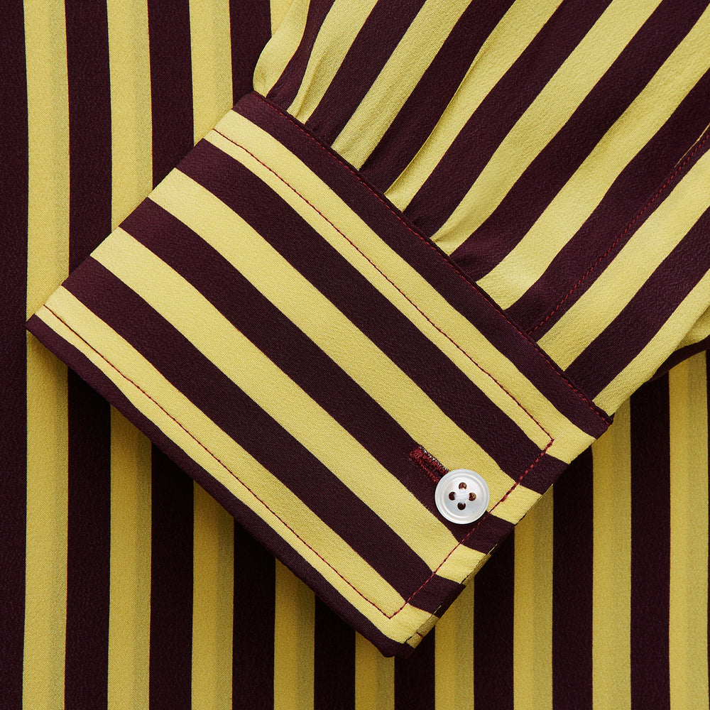 Yellow and Burgundy Candy Stripe Silk Weekend Fit Harold Shirt