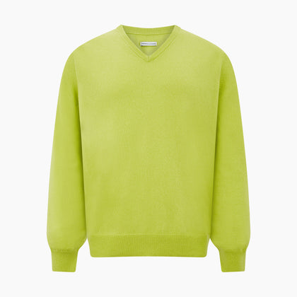 Lemon Green Cashmere V-neck Jumper Image 4