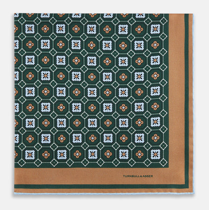 Forest Green Floral Tile Silk Pocket Square Image 7