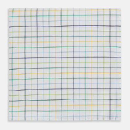 Yellow Multi Double Grid Check Hand-Rolled Handkerchief