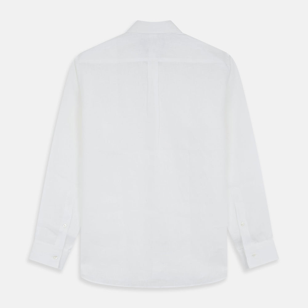 White Weekend Fit Linen Finch Shirt With Derby Collar And Chest Pocket