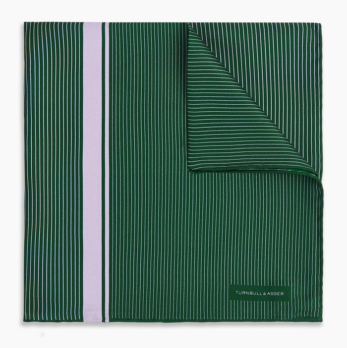Forest Green and Lilac Stripe Silk Pocket Square Image 4
