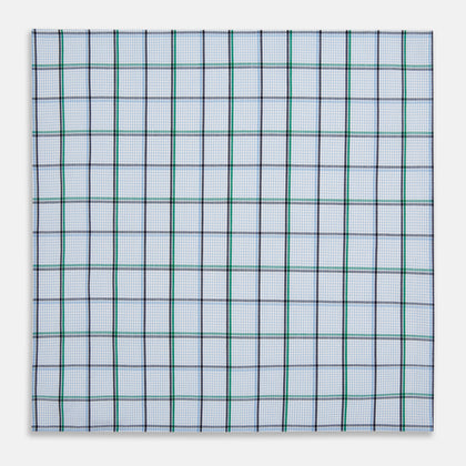 Hand Rolled Blue and Green Tattersall Check Handkerchief Image 2