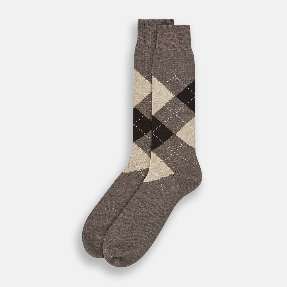 A single Turnbull & Asser Grey Melange Wool Check Mid-Length Sock, shown against a white background.