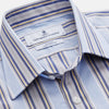 View 2 of product The Turnbull & Asser Pale Blue and Yellow Stripe Cotton Regular Fit Mayfair Shirt is a long-sleeve, button-down formal shirt for men, shown on a plain white background.