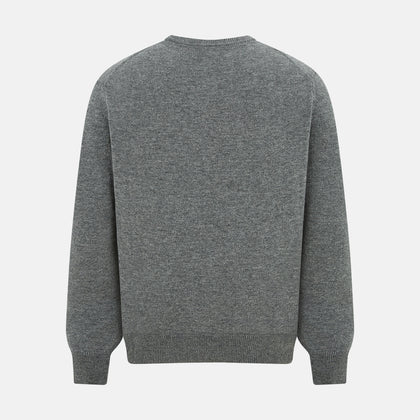 Grey Melange Cashmere Round Neck Jumper Image 2