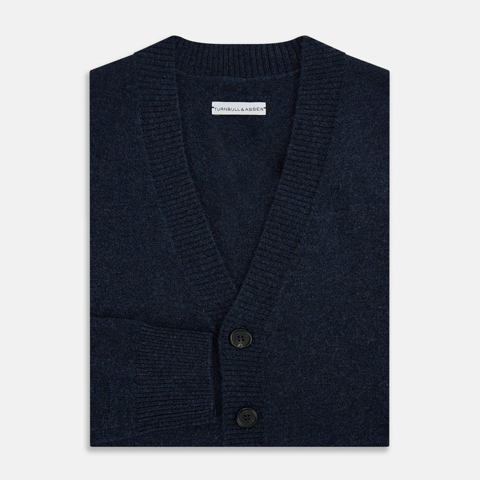 Navy Melange Cashmere Cardigan Image 3