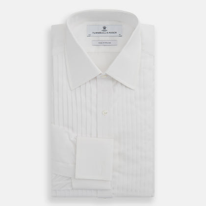 White Pleated Cotton Dress Shirt with T&A Collar and Double Cuffs Image 3