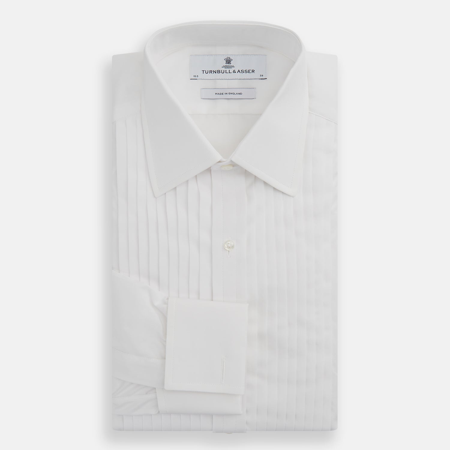 Image 5 of product White Pleated Cotton Dress Shirt with T&A Collar and Double Cuffs