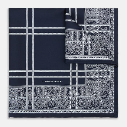 Navy Paisley Bandana Patterned Silk Pocket Square Image 9