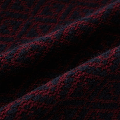 Navy and Burgundy Diamond-Patterned Cashmere Knitted Scarf Image 2